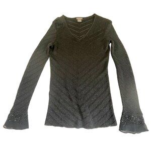 Anne Taylor Womens Glittery Long Sleeve Night on the Town Top, Black - MP